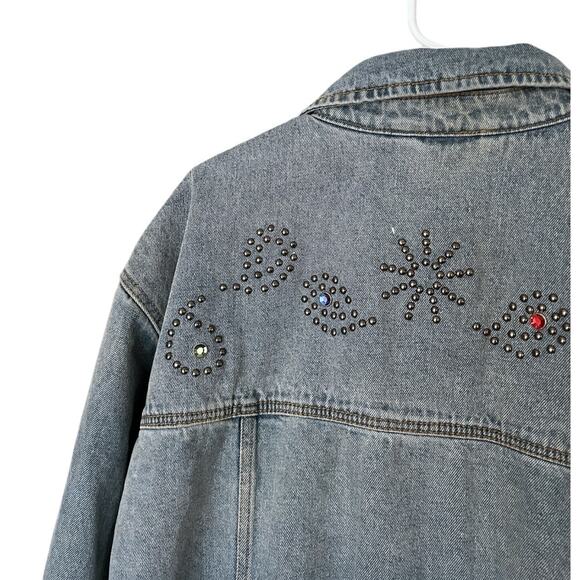 BDG Urban Outfitters Studded Relaxed Fit Denim Trucker Jacket Unisex XL NEW - Picture 8 of 11
